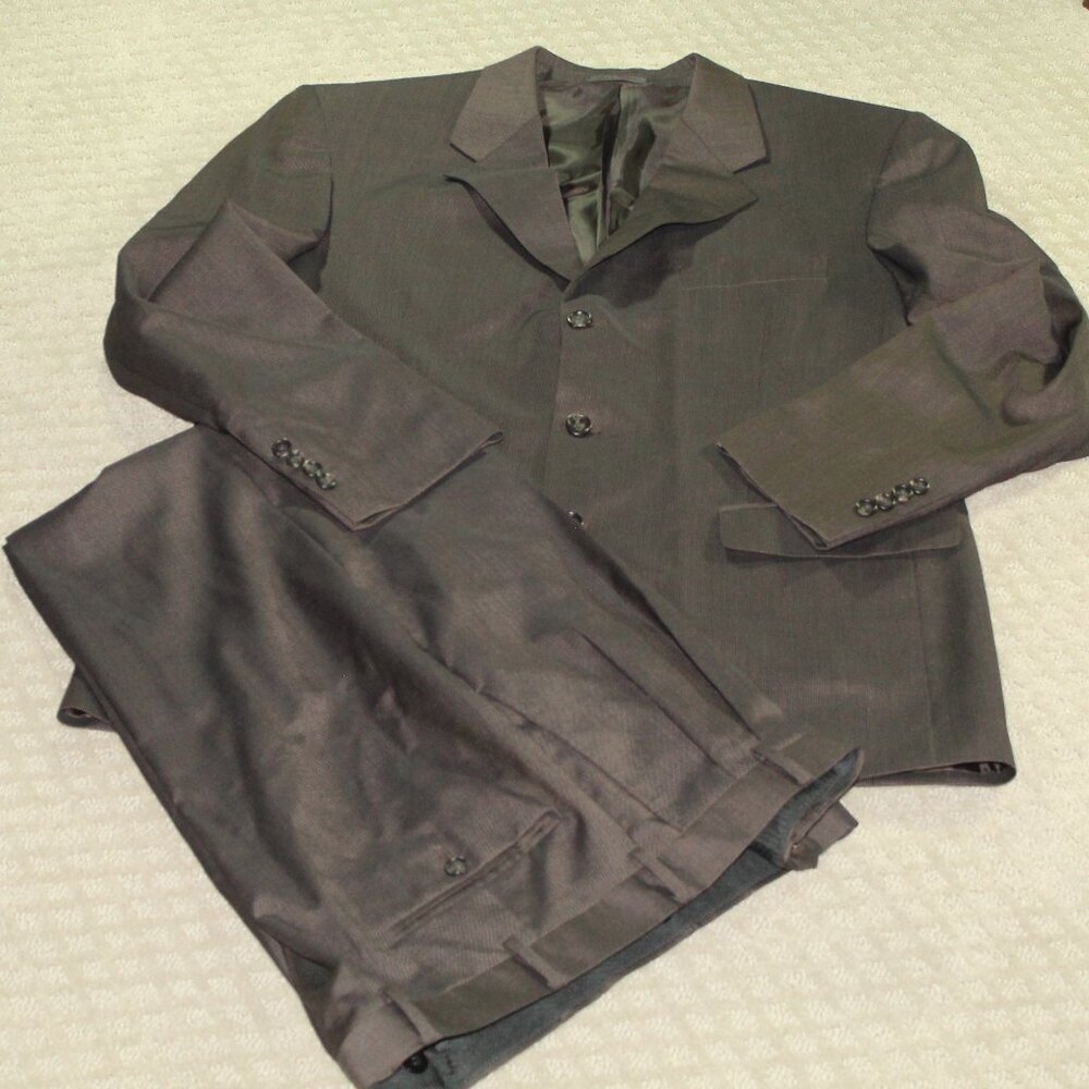Kilburne & Finch Men's Size 44L 39"x30" Pleated Cuffed Brown Check 2-Piece Suit